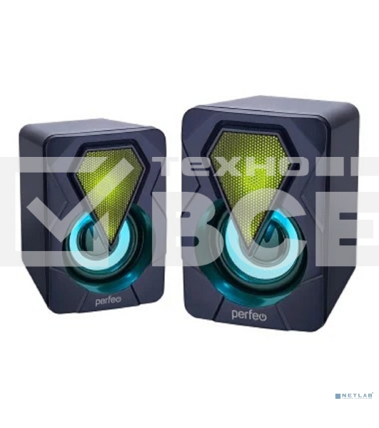 Акустическая система PERFEO 'SHINE', 2.0, мощность 2х3 Вт, USB, черный, Game Design, LED подсветка 7 цв