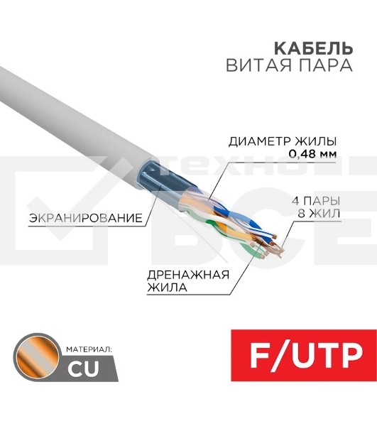Кабель Proconnect (01-0152) Кабель FTP CAT5e 4 пары (305м) 0.51 мм