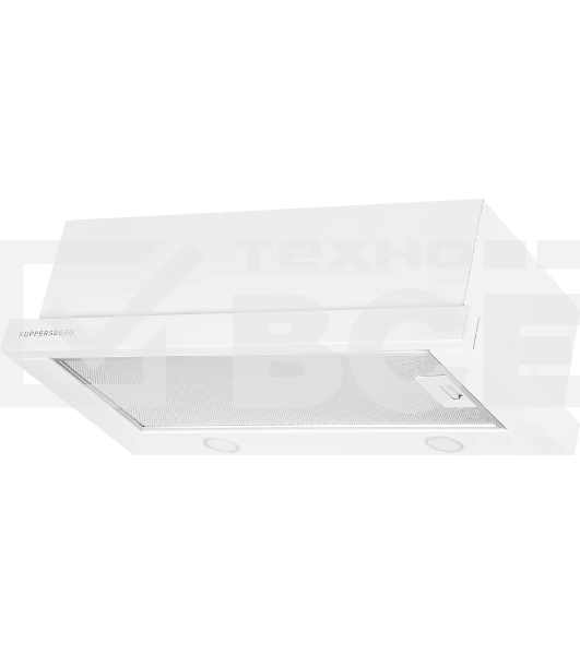 Вытяжка встраиваемая Kuppersberg SLIMLUX 60 W, ширина 55,2 см, отвод/рециркуляция, 550 м3/час, механическое кнопочное управление, 3 скорости, светодиодное освещение 2х2 Вт, металлические жироулавливающие фильтры, угольный фильтр KF-Y (опция), цвет белый