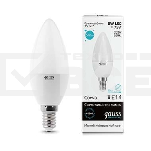 Лампа светодиодная LED 8Вт E14 220В 4100К Elementary свеча 33128 Gauss
