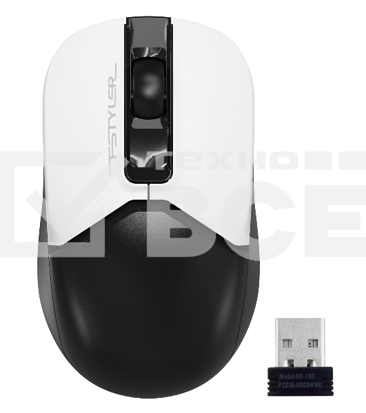 Мышь беспроводная A4Tech Fstyler FG12 белый/черный, 1200 dpi, радиоканал, USB, кнопки - 3