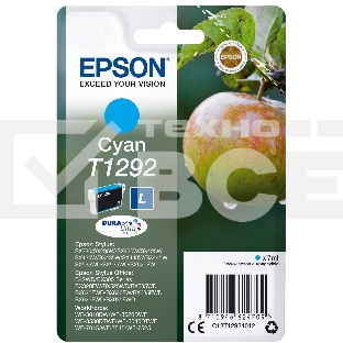 Картридж струйный Epson T1292 (C13T12924012/C13T12924011/C13T12924010) голубой (7 мл) для SX420/425/525WD/B42WD/BX320FW/BX625WFD