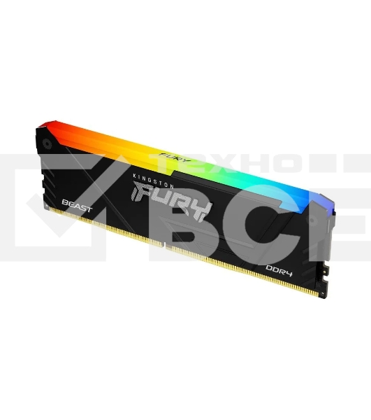 Оперативная память Kingston Fury Beast, DDR4, 16GB (1x16GB), 3200MHz, CL16, с радиатором, RGB, чёрный