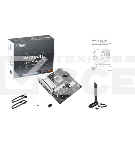 Материнская плата ASUS PRIME B840M-A WIFI, AM5, AMD B840, 4xDDR5, 4xSATA III, 3xM.2, 1xPCIe 4.0 x16, 2xPCIe 3.0 x16 (x1), 2xDP, 1xHDMI, 1x 2.5Gb LAN, Wi-Fi 6E, 2xUSB-A 10Gbps, 1xUSB-C 5Gbps, 4xUSB-A 2.0, 3x3.5 мм, 7.1, micro-ATX