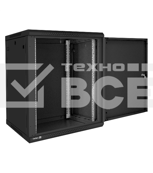 Шкаф телекоммуникационный 19' настенный 15U ExeGate EC-WM-15U.600.M.BLACK (19”, 15U, 600x600x769mm (ШхГхВ), передняя дверь металл, съемные боковые панели, пыле- и влагозащита IP23, черный RAL 9004)