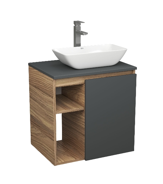 Тумба Bau Dream Blackwood 60 правая, графит, раковина BAU Spectrum mini 47х24 смеситель для раковины высокий Hotel Still, нержавеющая сталь