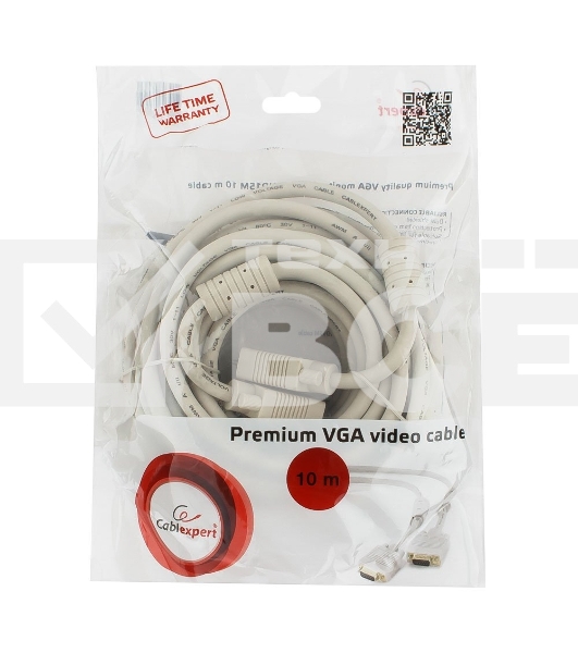 Кабель Gembird/Cablexpert CC-PPVGA-10m, Кабель VGA Premium , 15M/15M, 10м, серый, тройной экран, феррит.кольца