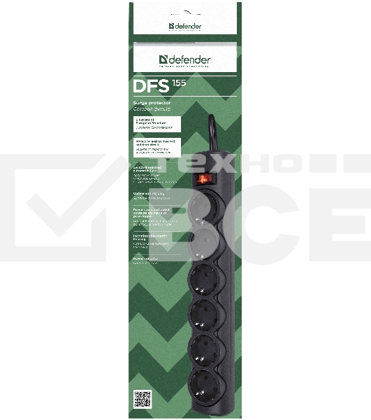 Сетевой фильтр Defender DFS 155 / 6 розеток / черный / 5.0 м