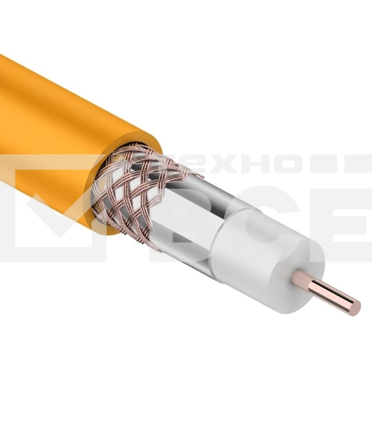 Кабель коаксиальный Rexant RG-6U+Cu нг(А)-HF, Cu/Al/Cu, 64%, 75 Ом, бухта 100 м, оранжевый