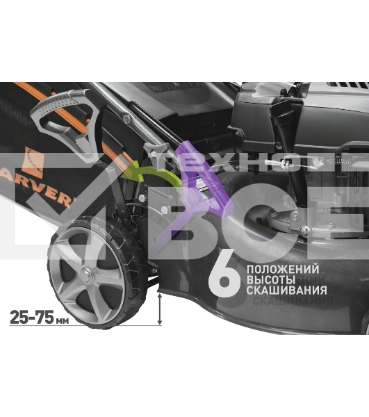 Газонокосилка CARVER LMG-2646HM  бенз. 2.6кВт шир.46см колеса 7''/8'' травосб.65л мульчиров.