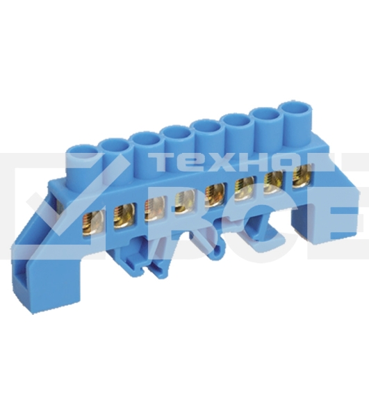 Шина 'N' нулевая Rexant в комбинированном синем изоляторе на DIN-рейку 8x12 мм 8 групп