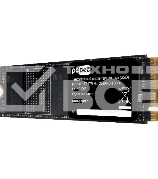 Накопитель SSD PC PET PCPS001T3, 1TB, PCIe 3.0 x4, M.2 2280, NVMe, R/W 2000/1600