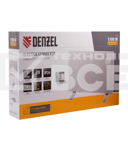 Конвектор Denzel OptiPrime-1500 белый, 1500 Вт, 20 м2, термостат, дисплей, WiFi