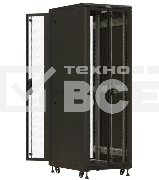 Шкаф серверный Hyperline (TTBR-3761-DD-RAL9004) напольный 37U 600x1000мм пер.дв.перфор.2ств. задн.дв.перфор.2-хст. направл.под закл.гайки 1000кг черный 910мм 1833мм IP20 сталь