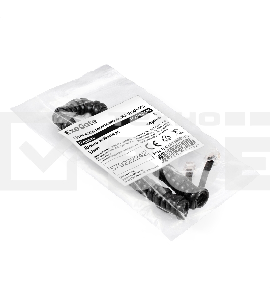 Патч-корд телефонный ExeGate TC4P4C-2M (шнур для телефонной трубки, витой, RJ-10 (4P-4C), 2м, черный)