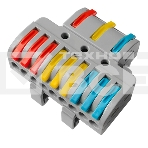 Клемма СМК Rexant 3х3D проходная разветвительная 3 полюса на DIN-рейку (0,08-4 мм²) (1 ввод, 3 вывода на полюс) серый (15 шт/уп), фото 1