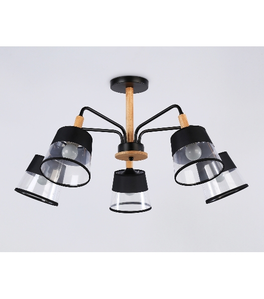 Светильник Ambrella light TR4741/5 BK/LW черный/светлое дерево E27/5 max 40W D760*350