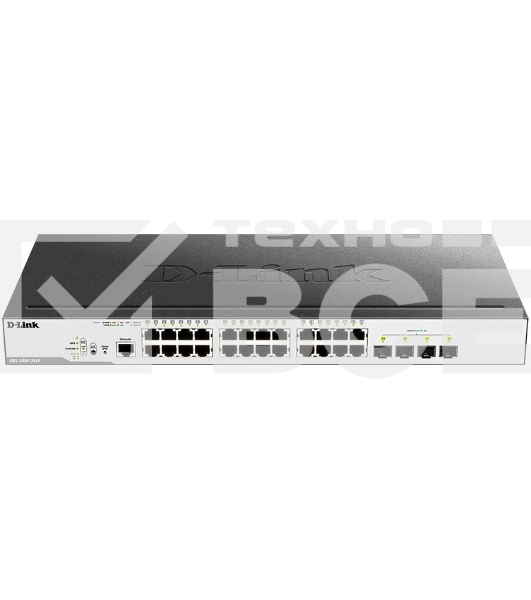Коммутатор D-Link Switch DGS-3000-28LP/B1A Управляемый коммутатор 2 уровня с 24 портами 10/100/1000Base-T и 4 портами 1000Base-X SFP (24 порта с подде