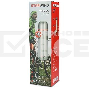 Термос Starwind 20-1200 1.2 л, серебристый/красный, картонная коробка