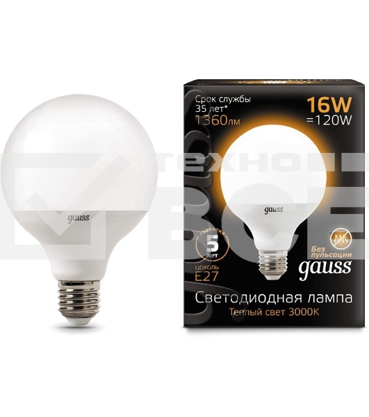 Лампа светодиодная Gauss LED G95 E27 16W 1360lm 3000K 1/32