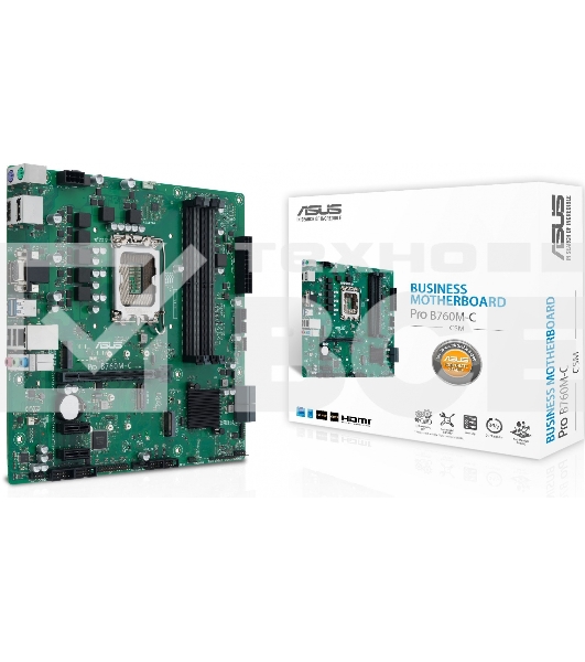 Материнская плата ASUS Pro B760M-C-CSM, LGA 1700, Intel B760, 4xDDR5, 4xSATA, 2xM.2, 1xPCI-E 4.0 x16, 2xPCI-E x1, 1x 1Gb LAN, 2xUSB-A 2.0, 2xUSB-A 3.2 Gen 1, 1xHDMI, 1xVGA, 2xDP, 3x3.5 мм, 7.1, Micro-ATX