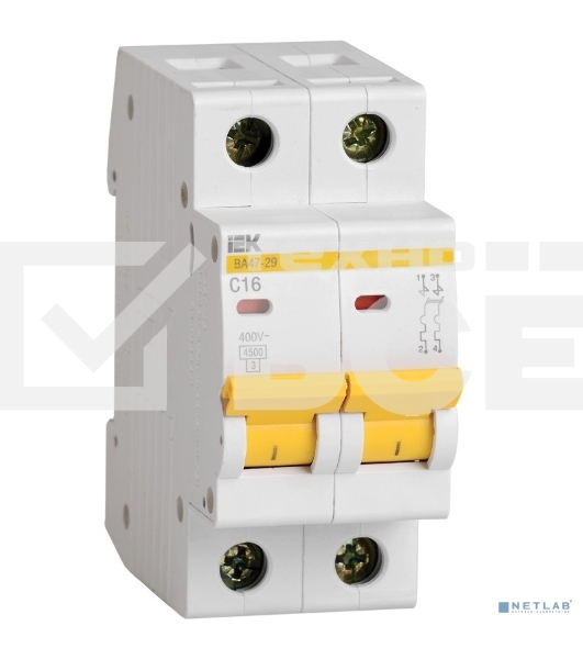 Выключатель автоматический модульный 2п B 10А 4.5кА ВА47-29 IEK MVA20-2-010-B
