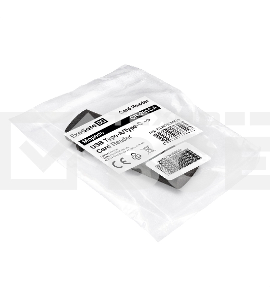 Устройство чтения/записи карт памяти ExeGate CR-201CA (кабель-адаптер USB Type-A/Type-C --> Card Reader, поддержка стандартов: SD/SDHC/MMCII/RS MMC, Micro SD/ Micro SDHC/Micro SDXC, Plug&Play, серый)