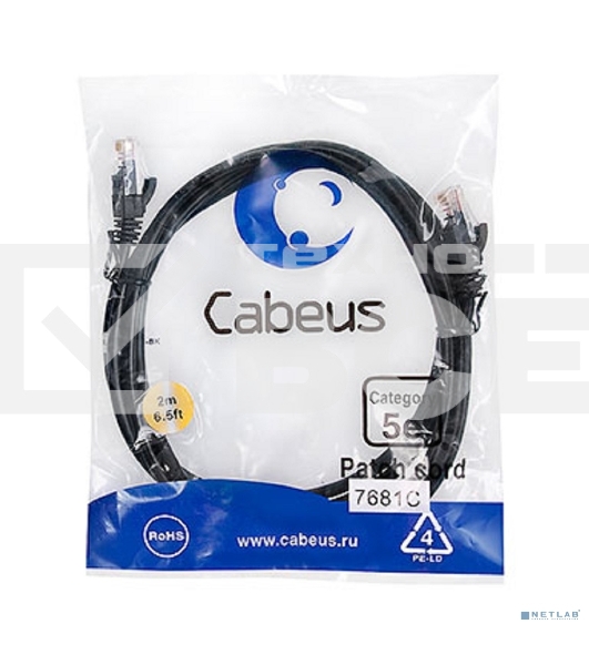 Патч-корд Cabeus PC-UTP-RJ45-Cat.5e-2m-BK UTP, cat. 5e, 2 м, неэкранированный, черный. 7681c