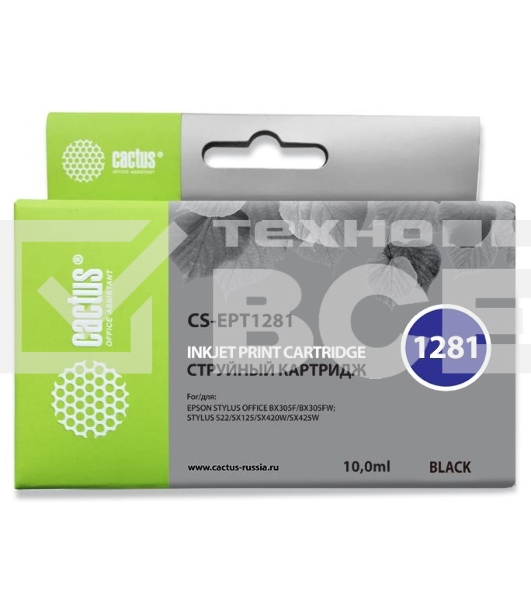 Картридж струйный Cactus CS-EPT1281 (T1281) черный (10 мл) для Epson Stylus S22/S125/SX420/SX425/Office BX305
