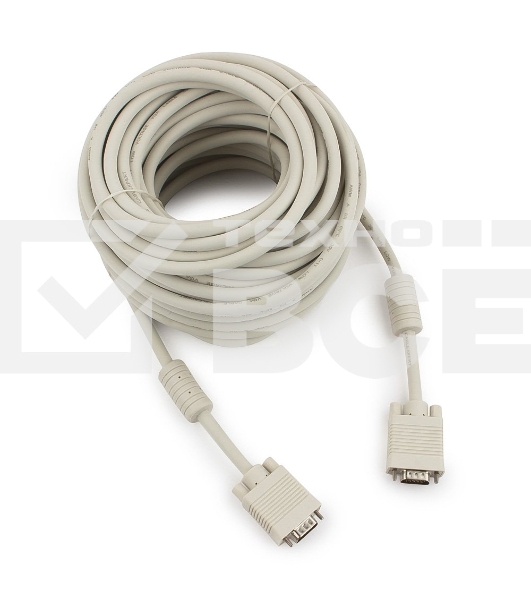 Кабель Gembird/Cablexpert CC-PPVGA-20M,Кабель VGA Premium , 15M/15M, 20м,серый, тройной экран,феррит.кольца  