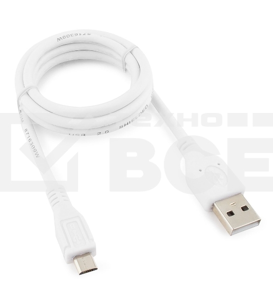 Кабель USB 2.0 Pro Cablexpert CCP-mUSB2-AMBM-W-1M, AM/microBM 5P, 1м, экран, белый, пакет