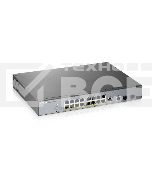 Коммутатор Zyxel GS1350-18HP, 16xGE PoE+, 2xCombo (SFP/RJ-45), бюджет PoE 250 Вт, дальность передачи питания до 250 м, автоперезагрузка PoE-портов, повышенная защита от перенапряжений и электростатических разряд