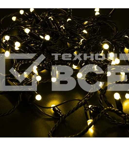 Гирлянда Нить 10м, постоянное свечение, черный ПВХ, 230В, цвет: Жёлтый