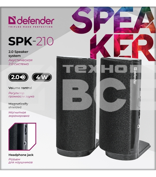 Акустическая система Defender SPK-210 2.0, 2x2W, разъем для наушников 65210