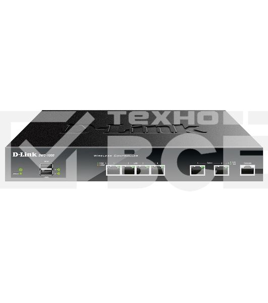 Коммутатор D-Link DWC-1000/C1A, Wireless Controller 2 10/100/1000 BASE-T Gigabit Ethernet Option Ports, 4 10/100/1000 BASE-TGigabit Ethernet LAN Ports 2 USB 2.0 Ports, 1 RJ-45 External Console port Compatible