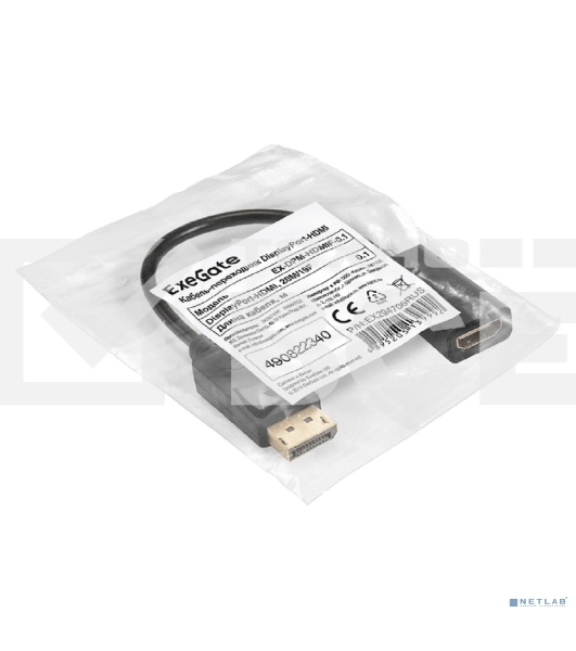 Кабель-переходник DisplayPort-HDMI ExeGate EX-DPM-HDMIF-0.1 (20M/19F, 0,1м)