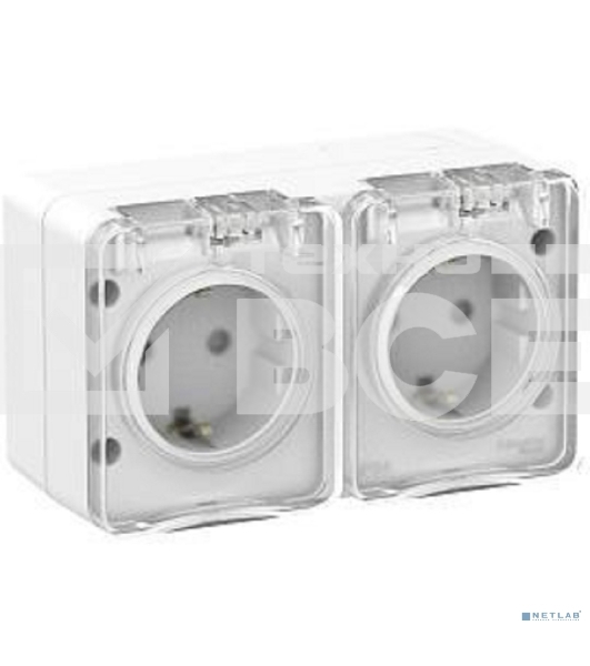 Розетка 2-м ОП AtlasDesign Profi54 16А IP54 250 В с заземл. защ. шторки белый SchE ATN540126