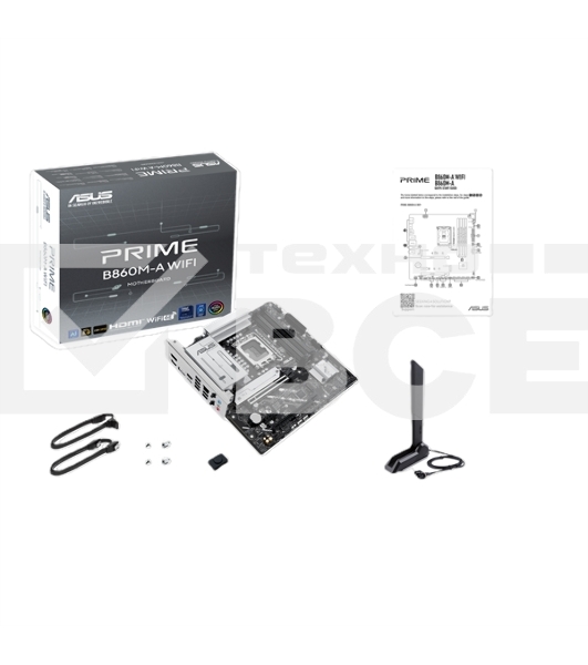 Материнская плата ASUS PRIME B860M-A WIFI, LGA 1851, Intel B860, 4xDDR5, 4xSATA, 2xM.2, 1xPCIe 5.0 x16, 1xPCIe 4.0 x16, 1xPCIe 4.0 x1, 2xDP, 1xHDMI, 1x 2.5Gb LAN, 1xUSB-C 20Gbps, 1xUSB-A 10Gbps, 2xUSB-A 5Gbps, 4xUSB-A 2.0, 3x3.5 мм, 7.1, micro-ATX.