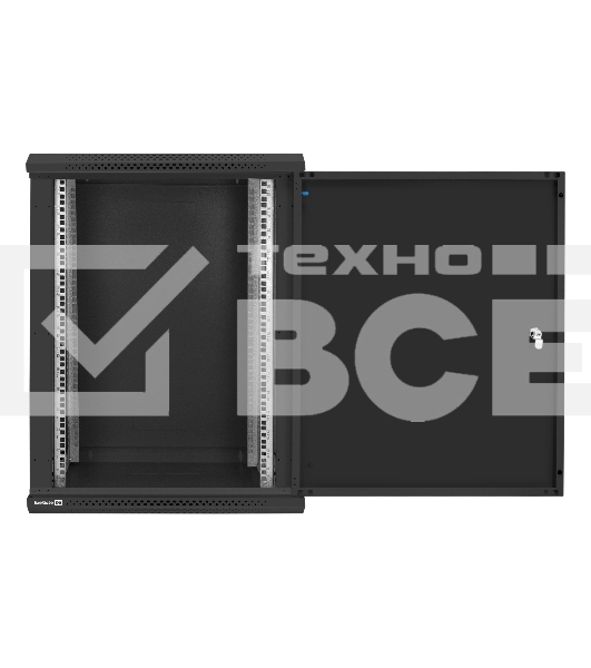 Шкаф телекоммуникационный 19' настенный 15U ExeGate EC-WM-15U.600.M.BLACK (19”, 15U, 600x600x769mm (ШхГхВ), передняя дверь металл, съемные боковые панели, пыле- и влагозащита IP23, черный RAL 9004)