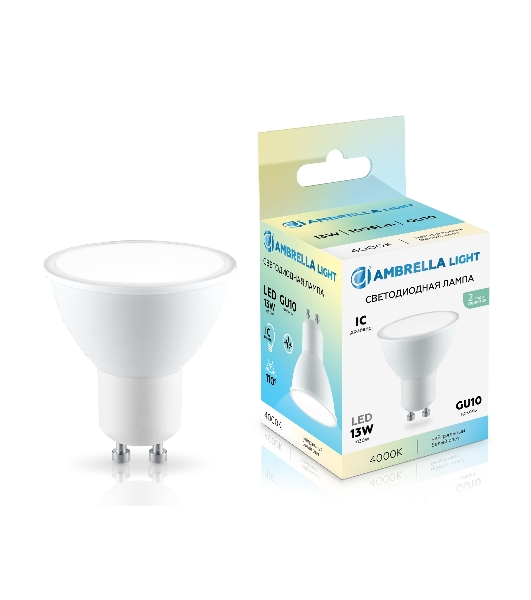 Лампа светодиодная	Ambrella light 181304 LED MR16 13W IC GU10 4000K 175-265V