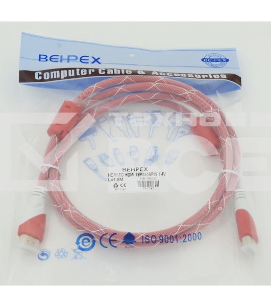 Кабель HDMI Ver.1.4 Red jack HDMI19 (m)/HDMI19 (m) 1.8м феррит.кольца позолоченные контакты