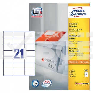 Этикетки самоклеящиеся Avery Zweckform 3481 A4, 70x41 мм, 21 шт, универсальная, 70 г/м2, 100 л, покрытие матовое, белый