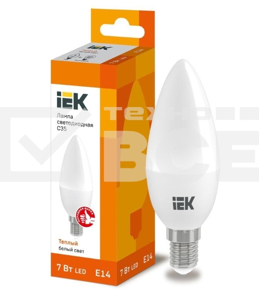 Лампа Iek LLE-C35-7-230-30-E14 светодиодная ECO C35 свеча 7Вт 230В 3000К E14 IEK