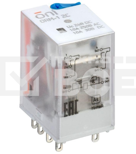 Реле интерфейсное ORM-1 2C 24В DC с LED и тест. кнопкой ONI ORM-1-2C-DC24V-L-B