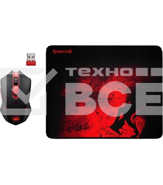 Мышь беспроводная + коврик Defender Redragon M601WL-BA черный, 2400 dpi, радиоканал, USB, кнопки - 6