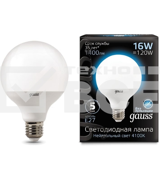 Лампа cветодиодная Gauss LED G95 E27 16W 1400lm 4100K 1 32 SQ105102216