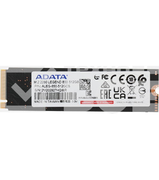 Накопитель SSD ADATA LEGEND 850, 512Gb, PCIe 4.0 x4, M.2 2280, NVMe, R/W 5000/2700, с радиатором