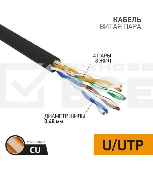 Кабель витая пара PROconnect UTP 4PR 24AWG, CAT5e наружный (OUTDOOR) (бухта 305 м)