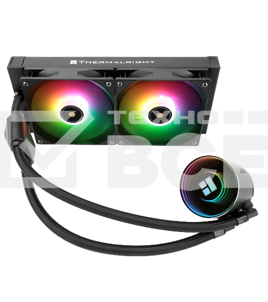 Водяное охлаждение для процессора Thermalright Frozen Notte 240 черный ARGB V2 (240mm, Black, ARGB/ Fans: 2x120mm, 72.37CFM, 27.7dBA, 2000RPM/ Pump height 54mm, 28dBA, 5300RPM, Rad thickness 27mm/ S: 1200, 1700, 1851, 2011, 2066, 115X, AM2, AM2+, AM3, AM3