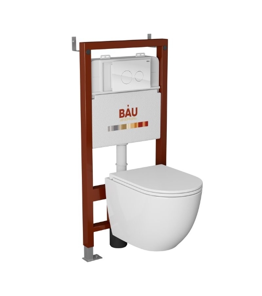 Комплект BAU 6 в 1: инсталляция BAU PRO, унитаз подвесной торнадо Bau Dream Hurricane-2, сиденье дюропласт микролифт, клавиша из стекла Dream, белая